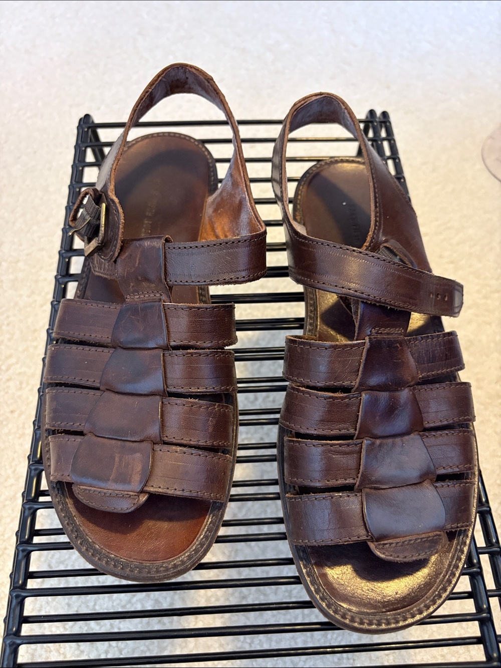 Saks Fifth Avenue Men's Brown Leather Fisherman Sandals - Classic Comfort
